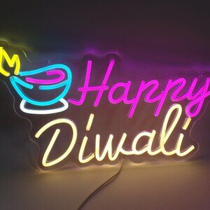 Happy Diwali Neon Sign, Diwali Decorations for Home, Indian Festival Decor